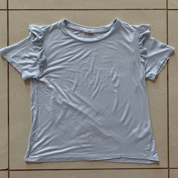 ARDENE Light Blue Ruffle Sleeve Flowy T-Shirt | M - Picture 1 of 6